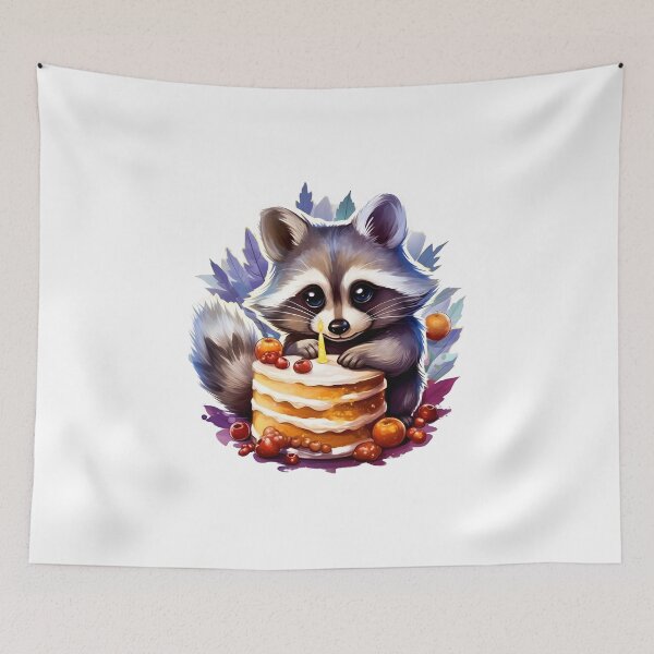 Item preview, Winter Happy birthday Raccoon with a birthday cake designed and sold by AngelinaBezm.