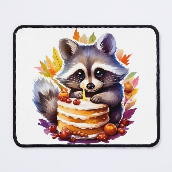 Item preview, Fall Happy birthday Raccoon with a birthday cake designed and sold by AngelinaBezm.
