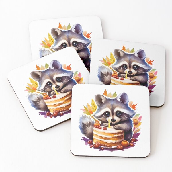 Item preview, Fall Happy birthday Raccoon with a birthday cake designed and sold by AngelinaBezm.