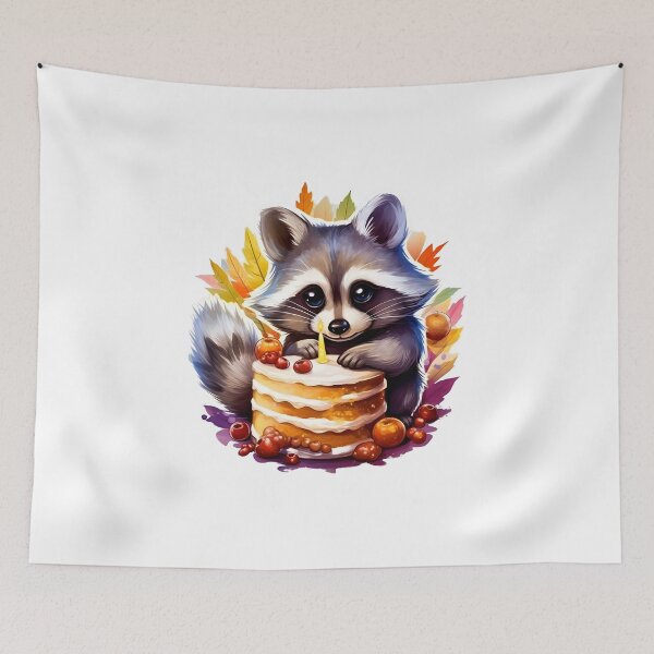 Item preview, Fall Happy birthday Raccoon with a birthday cake designed and sold by AngelinaBezm.