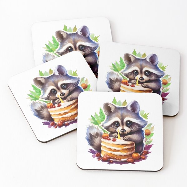 Item preview, Spring Summer Happy birthday Raccoon with a birthday cake designed and sold by AngelinaBezm.