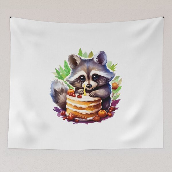 Item preview, Spring Summer Happy birthday Raccoon with a birthday cake designed and sold by AngelinaBezm.