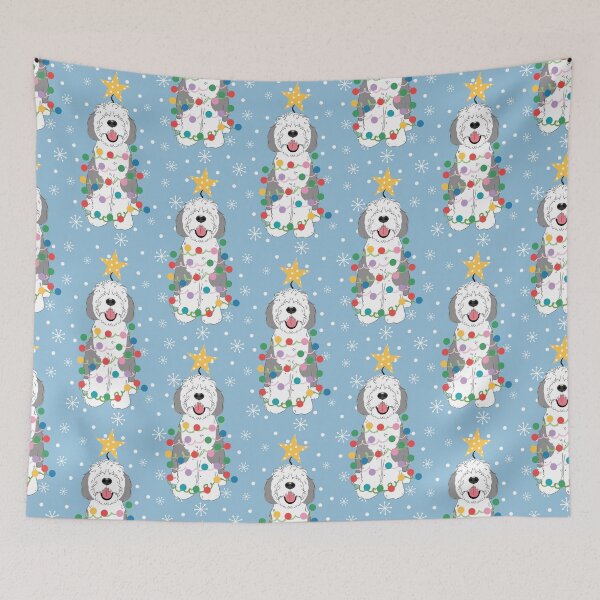 Item preview, Gray Grey White Sheepadoodle Christmas Tree 6 designed and sold by Lulupainting.