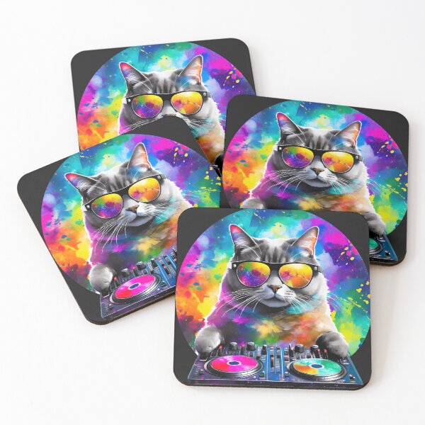 Item preview, Rave DJ Kitty Watercolor designed and sold by craftyvixenart.