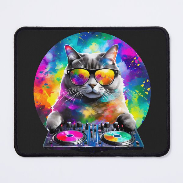 Item preview, Rave DJ Kitty Watercolor designed and sold by craftyvixenart.