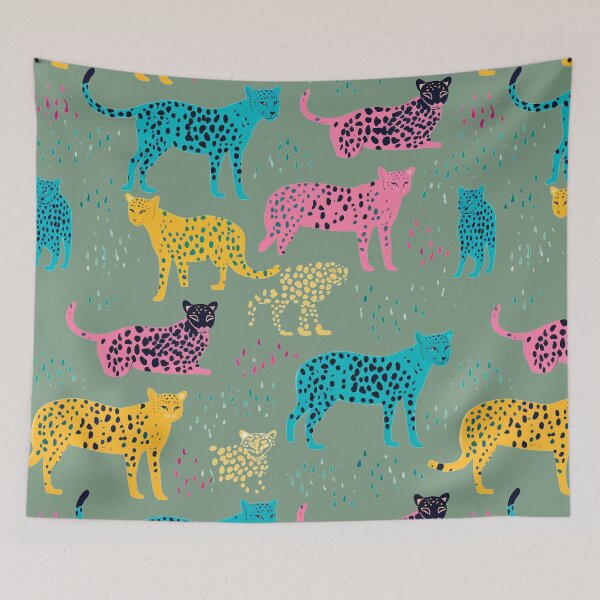 Item preview, Vibrant Jungle Cats: Colorful Leopard Patterns on Pastel Green designed and sold by 21 Tulips.