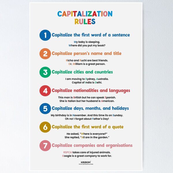 Item preview, Capitalization Rules, English Grammar designed and sold by VISUAL EDUCATION HUB.