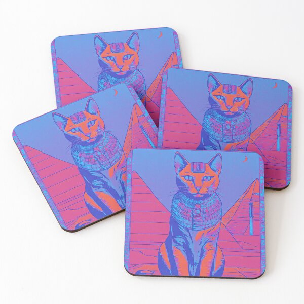 Aperçu de l'œuvre Chat égyptien Egypte Pyramides grunge bleu et rouge créée et vendue par Catophile.