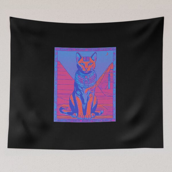 Aperçu de l'œuvre Chat égyptien Egypte Pyramides grunge bleu et rouge créée et vendue par Catophile.