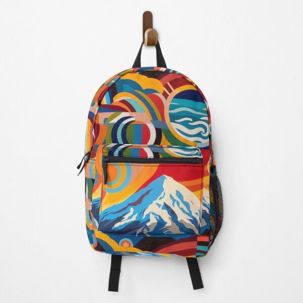 Item preview, Abstract painting of Mt Taranaki with bold colors and geometric shapes designed and sold by CristalleLisa.