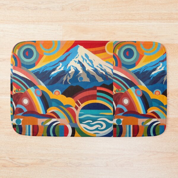 Item preview, Abstract painting of Mt Taranaki with bold colors and geometric shapes designed and sold by CristalleLisa.