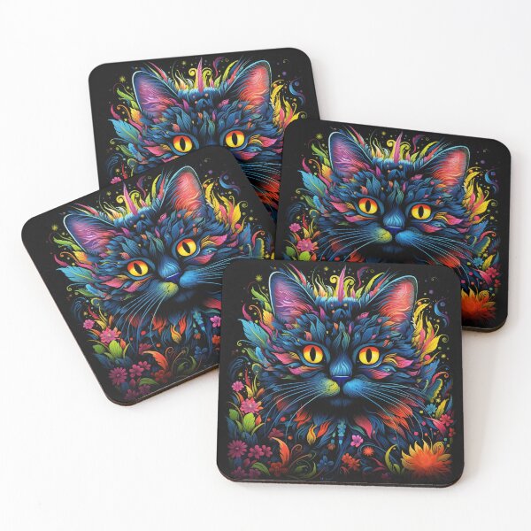 Item preview, cat in the blacklight with full flower color designed and sold by mimdigital.