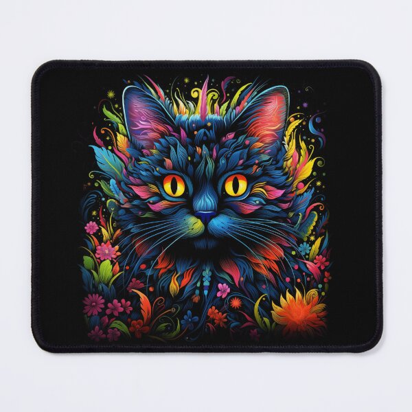 Item preview, cat in the blacklight with full flower color designed and sold by mimdigital.