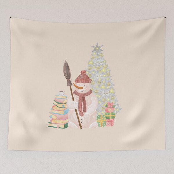 Item preview, snowman with books and christmas tree  designed and sold by BookishSpace1.