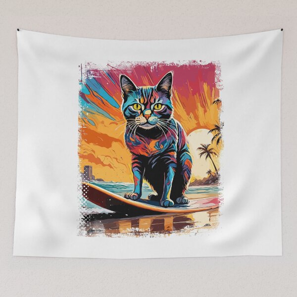 Item preview, Cat Surfing Cute Colorful Comic Illustration designed and sold by Naumovski.
