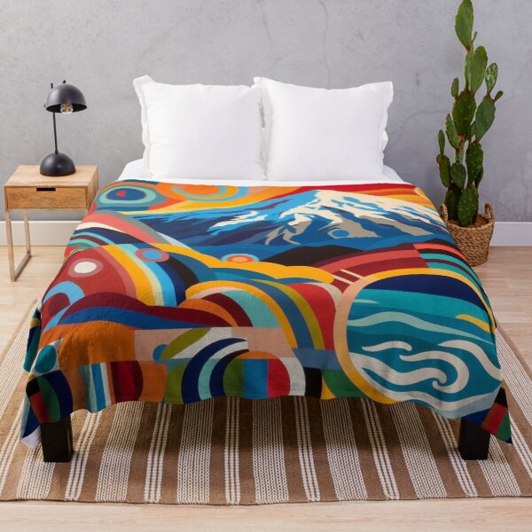 Item preview, Abstract painting of Mt Taranaki with bold colors and geometric shapes designed and sold by CristalleLisa.