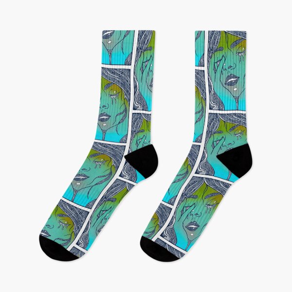 Item preview, Retro Abstract Crying Woman -Vintage Comic Pop-art - Blue and Aqua Green  designed and sold by Mitch616Art.