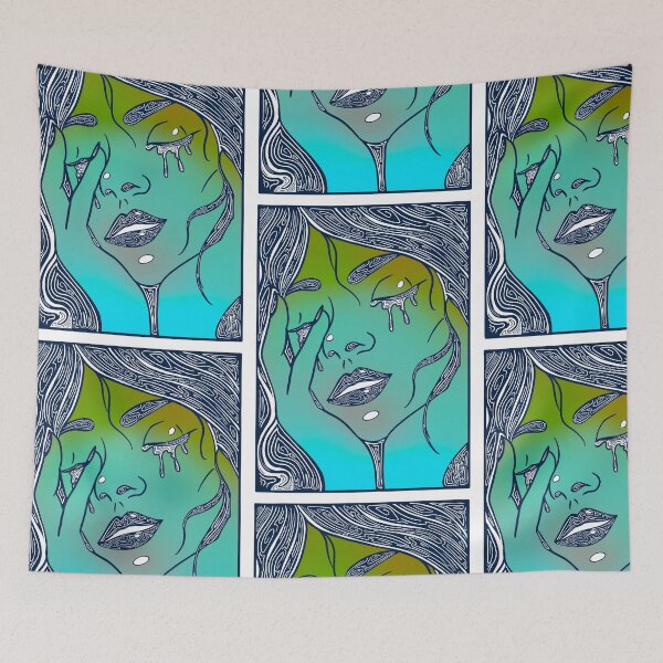 Item preview, Retro Abstract Crying Woman -Vintage Comic Pop-art - Blue and Aqua Green  designed and sold by Mitch616Art.