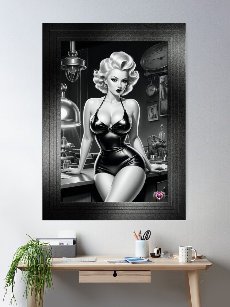 The Beautiful Look Of Science Barbenheimer Retro Fusion Pin Up AI Concept Art by Xzendor7 2 The Beautiful Look Of Science Barbenheimer Retro Fusion Pin Up Alluring AI Concept Art by Xzendor7 Room Decor Poster Art Print