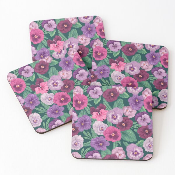 Item preview, Colorful pansies on dark greenish blue designed and sold by Katerina Mitkova Kirilova.
