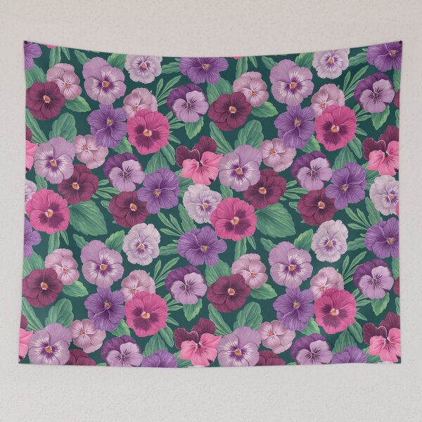 Item preview, Colorful pansies on dark greenish blue designed and sold by Katerina Mitkova Kirilova.