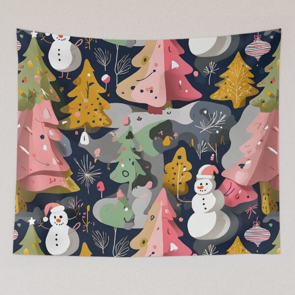 Item preview, Retro Snowman and Christmas Trees designed and sold by aurahealing.