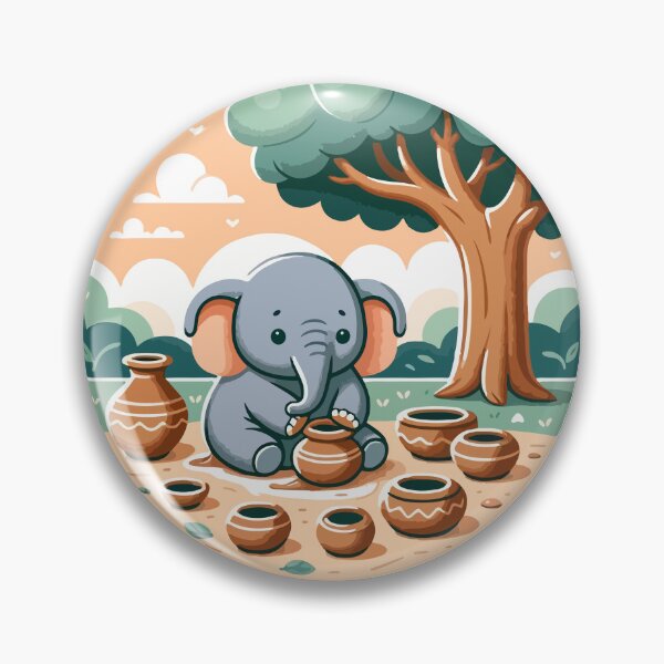 Item preview, Cute Elephant Craftsperson with Handmade Clay Pots designed and sold by OniumEth.
