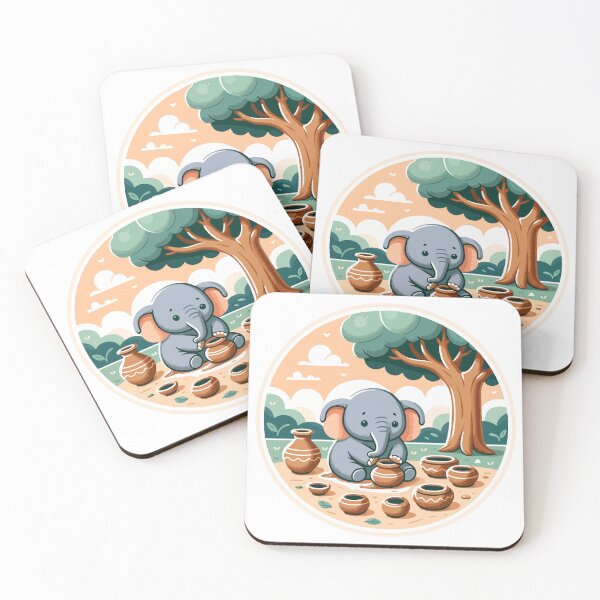 Item preview, Cute Elephant Craftsperson with Handmade Clay Pots designed and sold by OniumEth.