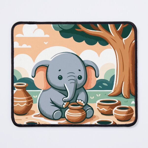 Item preview, Cute Elephant Craftsperson with Handmade Clay Pots designed and sold by OniumEth.