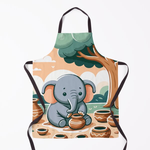 Item preview, Cute Elephant Craftsperson with Handmade Clay Pots designed and sold by OniumEth.