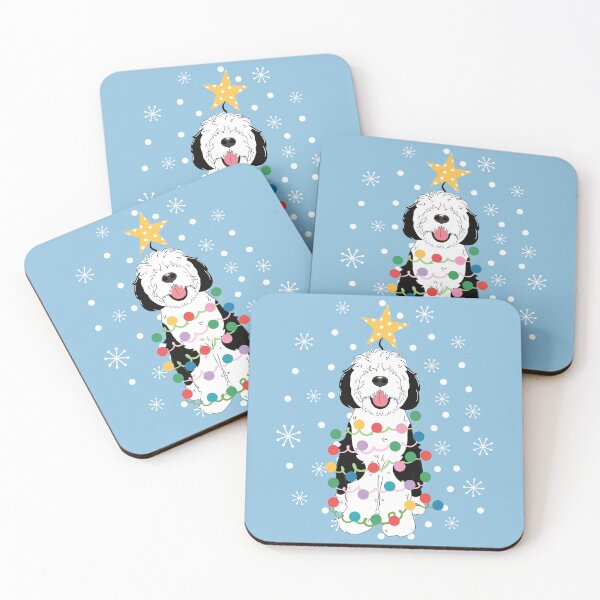 Item preview, Black White Sheepadoodle Christmas Tree 5 designed and sold by Lulupainting.