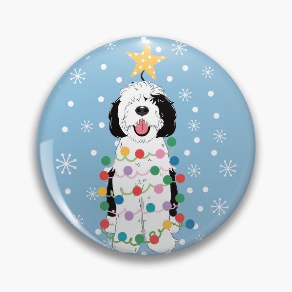 Artikelvorschau, Schwarz-weißer Sheepadoodle-Weihnachtsbaum 6 entworfen und verkauft von Lulupainting.