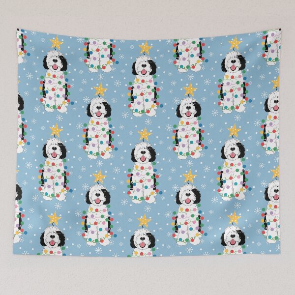 Item preview, Black White Sheepadoodle Christmas Tree 6 designed and sold by Lulupainting.