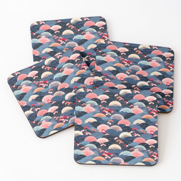 Item preview, Japanese kimono pattern: fans and flowers - Pastel color seamless textile pattern designed and sold by Onigokko.