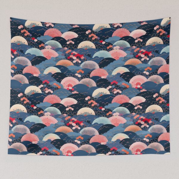 Item preview, Japanese kimono pattern: fans and flowers - Pastel color seamless textile pattern designed and sold by Onigokko.