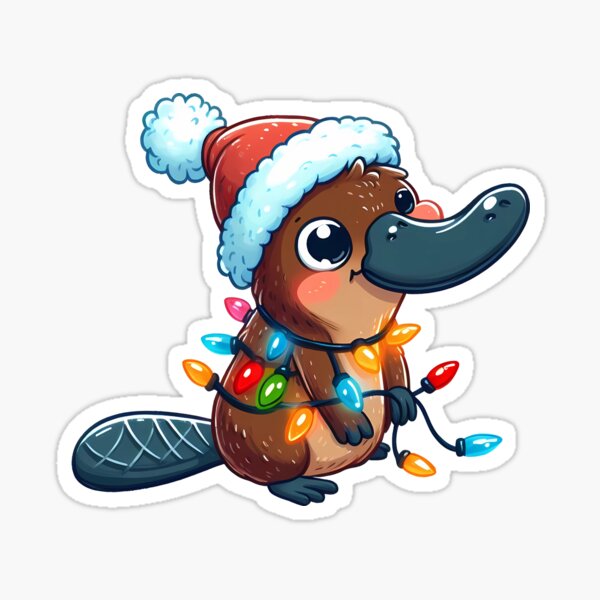 Cute Santa Platypus Tangled Up In Christmas Tree Lights Sticker