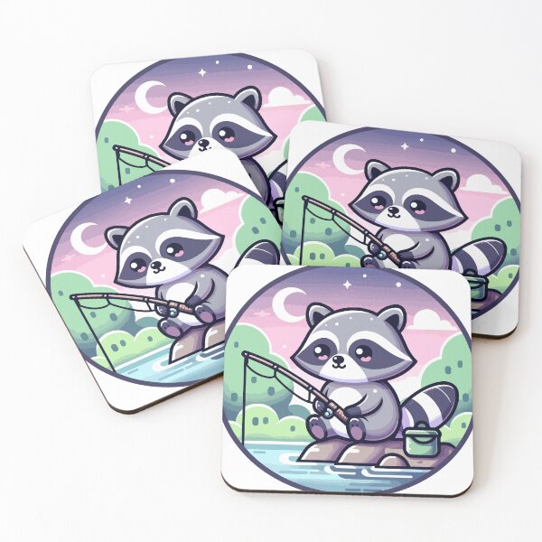 Item preview, Moonlit Fishing Raccoon Amidst Serene Lake designed and sold by OniumEth.