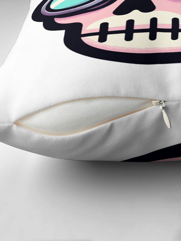 Thumbnail 2 of 4, Pillow, Cyberpunk Skull with Techno Goggles designed and sold by OniumEth.