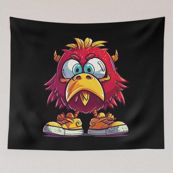 Item preview, Funny cartoon red squinting rooster in sneakers designed and sold by WallGemsArt.