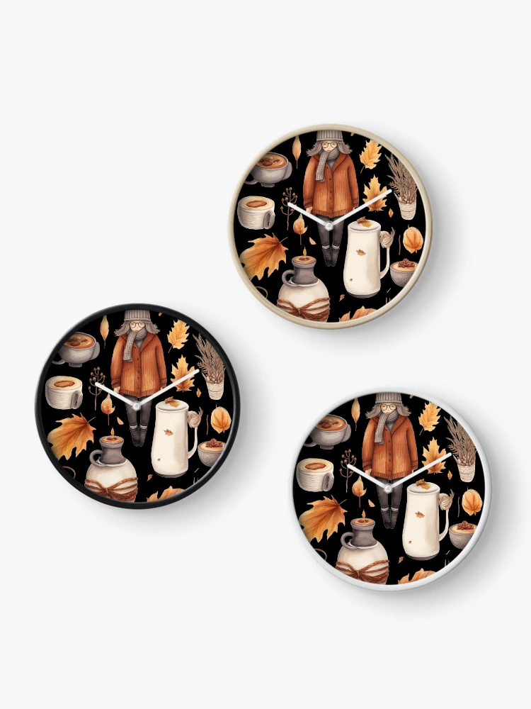 Thumbnail 3 of 4, Clock, Autumn Pattern Fall Pattern designed and sold by AnnaMDesign.