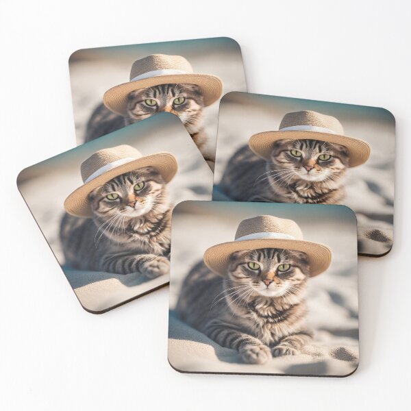 Item preview, Kitten with hat lying on the sand at the beach designed and sold by NaturaFotos.