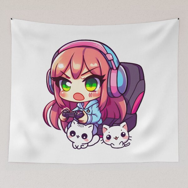 Item preview, Gamer Girl, Kawaii Art, Cat Love, Kitty, Cat Owner designed and sold by Porcupine Tees ⭐⭐⭐⭐⭐.