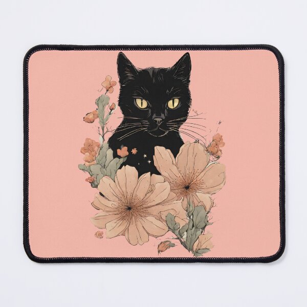 Item preview, black Cat with flowers floral Cat  designed and sold by Catophile.