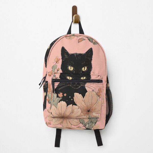 Item preview, black Cat with flowers floral Cat  designed and sold by Catophile.