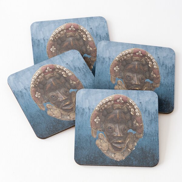 Item preview, Wooden african mask blue background designed and sold by Areashor.