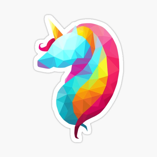 Cute and Beautiful Rainbow Detailed Geometric Low Poly Design of Unicorn Horse Animal Fantasy Dream Magical on Isolated Background. Sticker