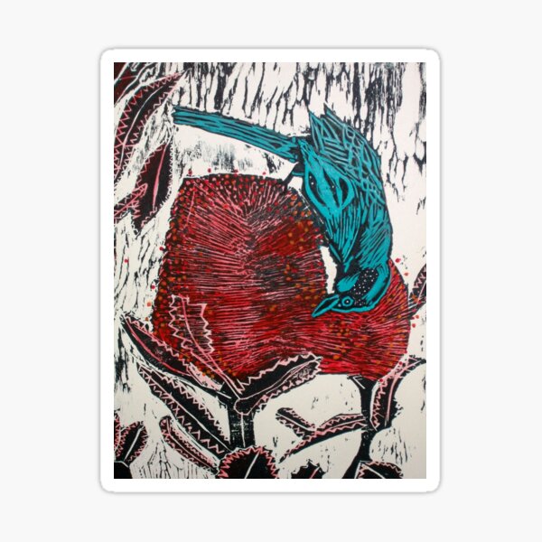 Blue Bird Woodcut Sticker