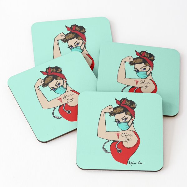 Item preview, Nurse life Girl Power by Anne Cha Modern Rosie the Riveter Pin up designed and sold by Anne Chachignon.