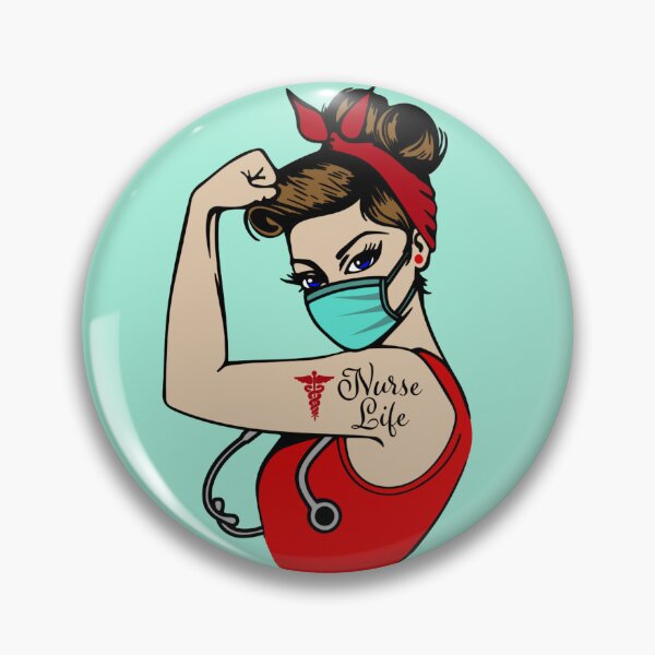 Item preview, Nurse life Girl Power by Anne Cha Modern Rosie the Riveter Pin up designed and sold by Anne Chachignon.
