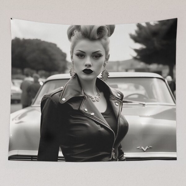 Item preview, Greaser Punk Girl in front of a Vintage Car designed and sold by dcrc.